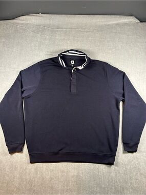 FootJoy Navy Pullover with White-Striped Collar Size Large